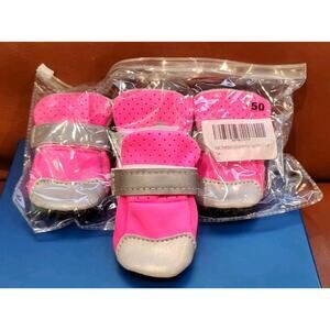Small Dog Pink Gray Reflective Fleece Lined Pet Bootie Shoes Boots 1.75 In Tread